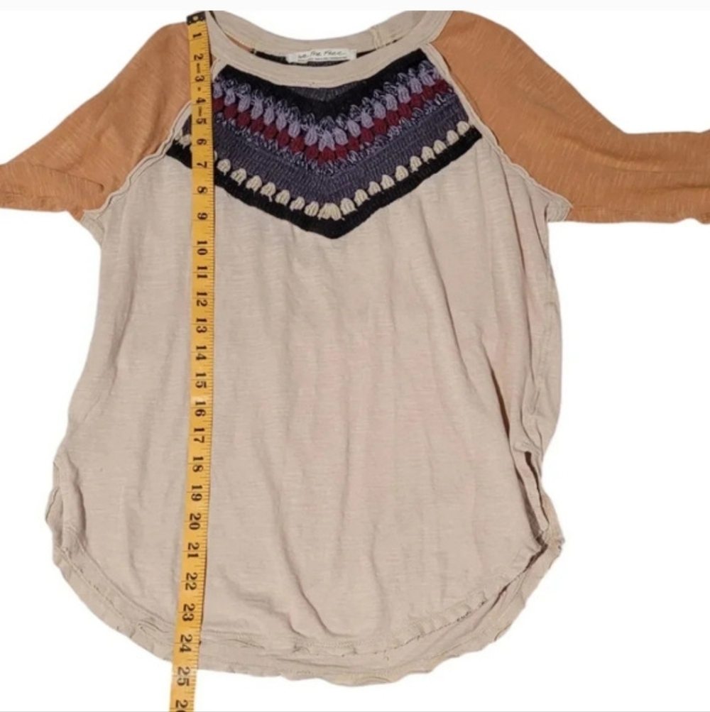 Free People We The Free Spring Bound Long Sleeve Top Small Boho Crochet Yoke Bei - Picture 10 of 12